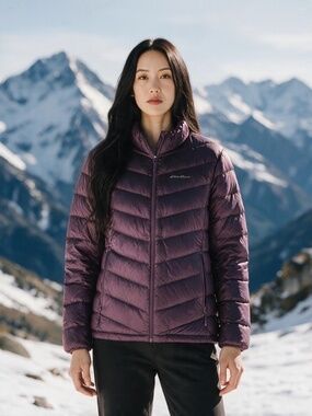 Eddie Bauer Packable Down Jacket Coat Sz XXL 2X Puffer Purple Ski Parka Winter